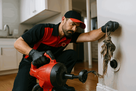 Worker handling plumbing issue