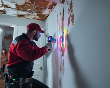 Worker looking at slab leak